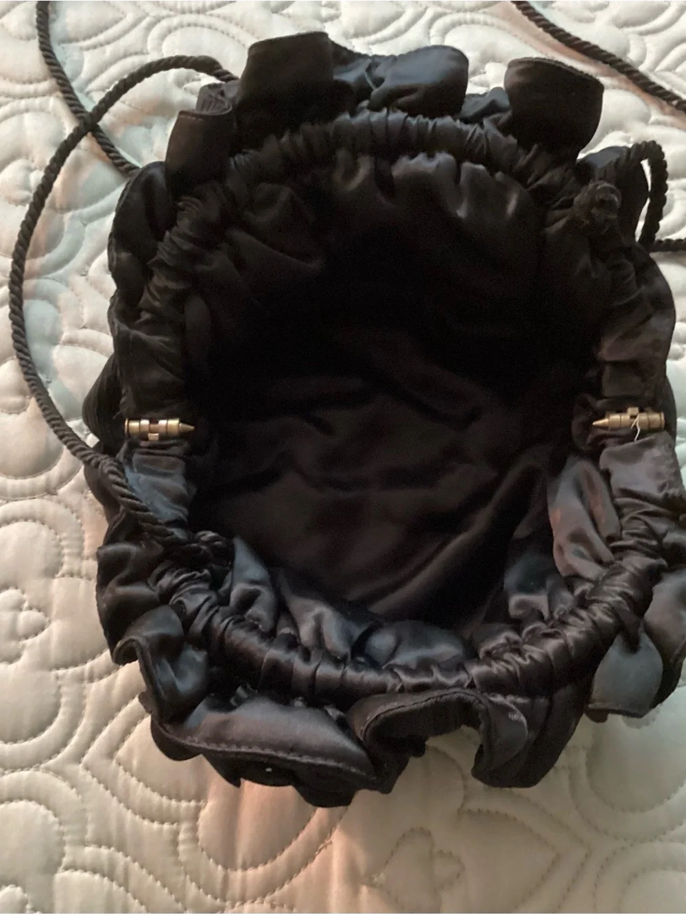Boutique, fun, dressy Black Satin Clutch w/shoulder strap